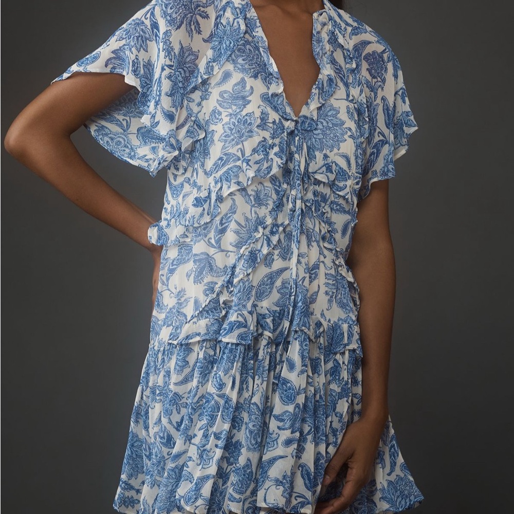 Anthropologie Blue and White Floral Dress